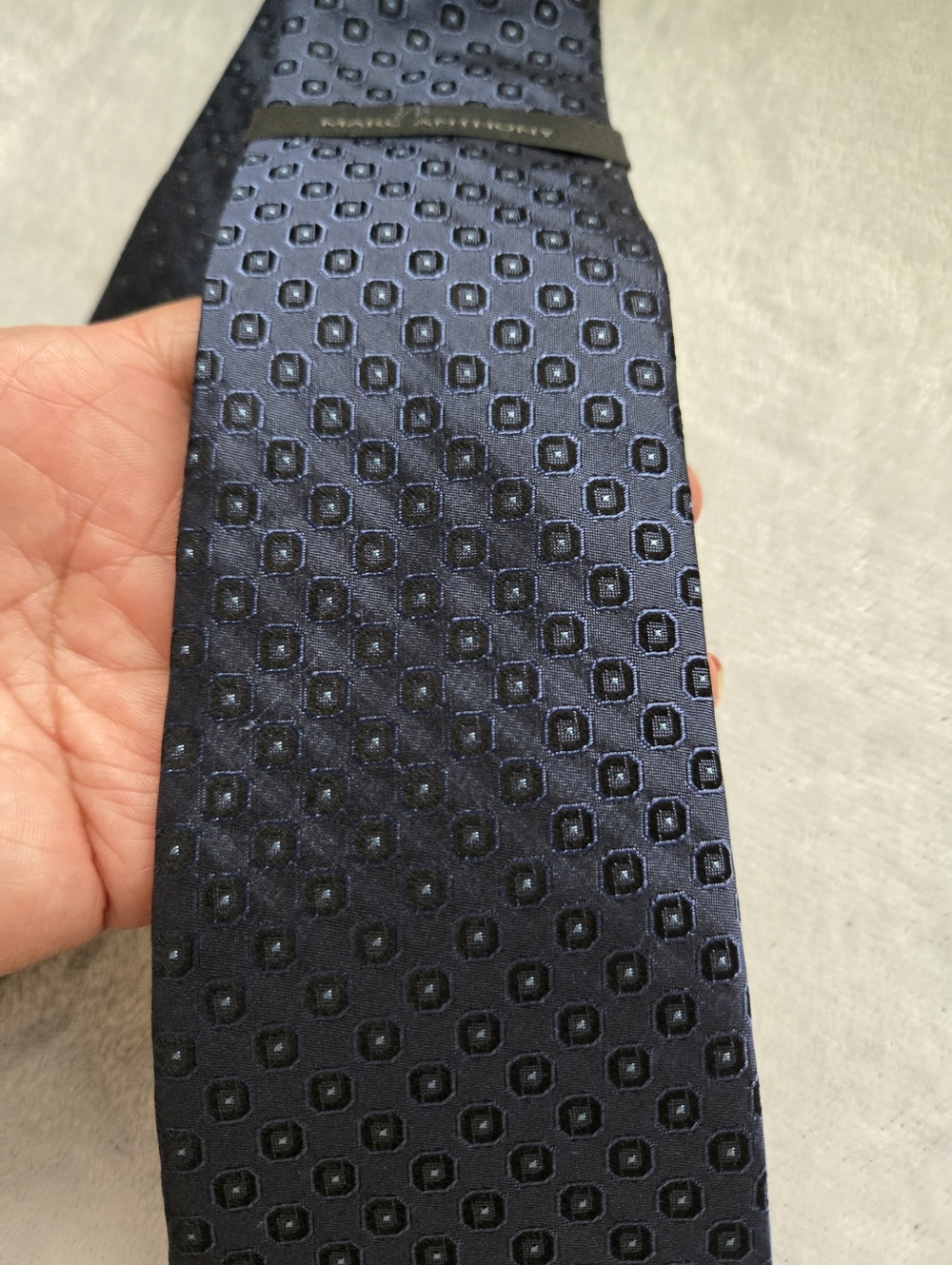 Marc Anthony Spinner Square Neat Navy Blue Textured Dot Silk Tie